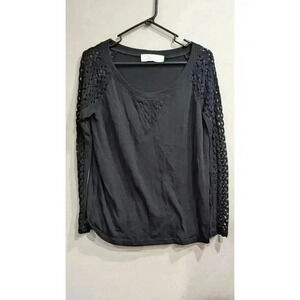 Women's black top with crochet shoulder detail by Vintage Havana size S